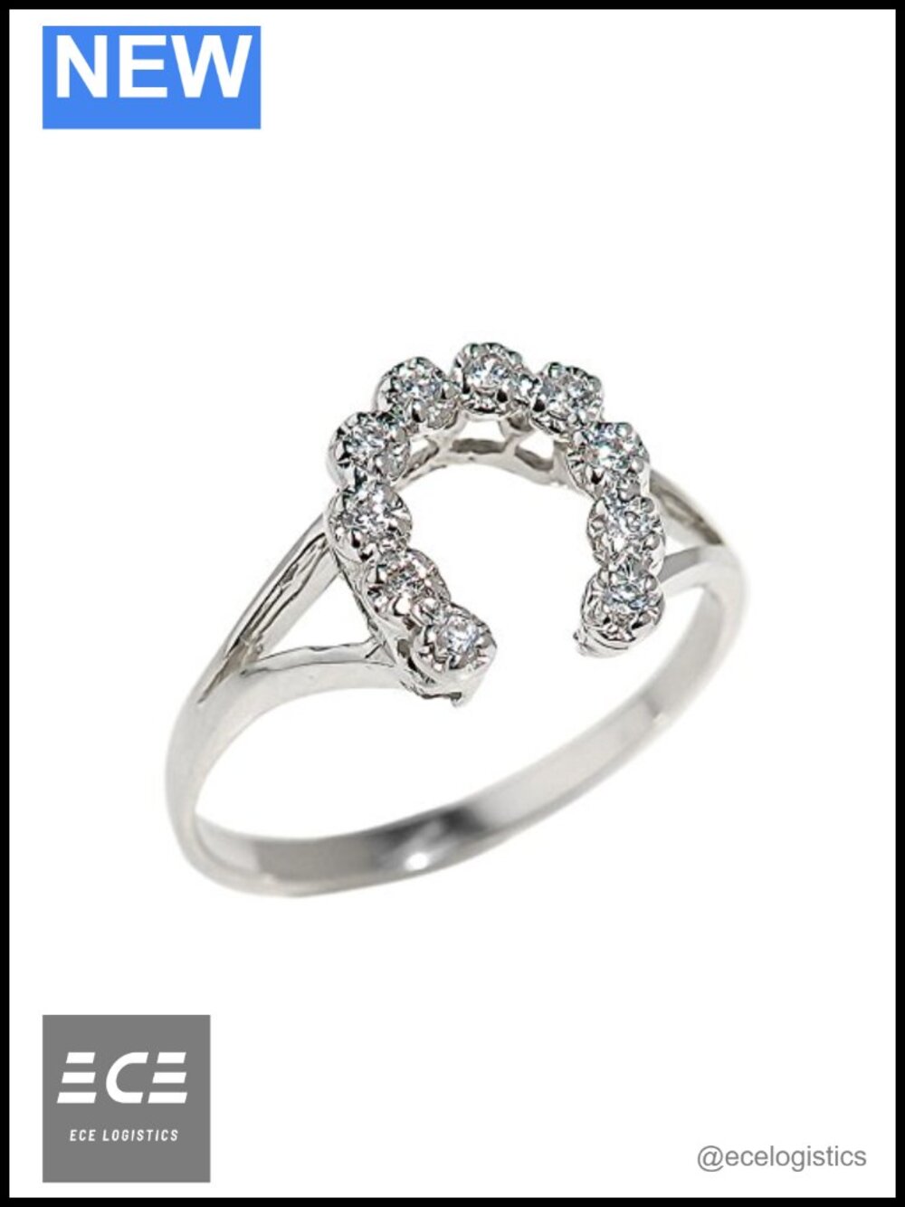 Sterling Silver CZ Horseshoe Split Shank Statement Ring Size 10.5